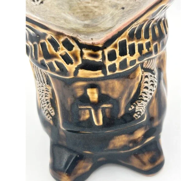 Unique Ceramic Face Planter vase signed Mustache Monk Knight Robe Textured Glaze